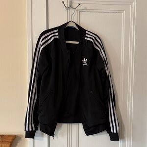adidas Black Jacket with White Trefoil and Stripe Detail